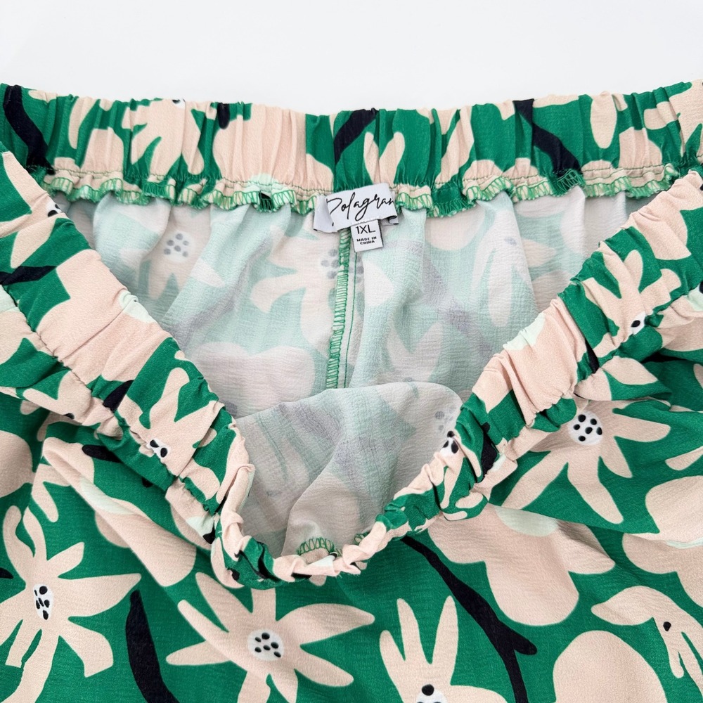 POLAGRAM Green Floral Tiered Maxi Skirt Plus Size 1XL Elastic Waist Flowy Boho - Picture 6 of 9